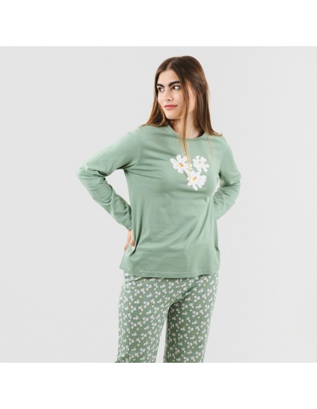 Pijama algodão Indira verde caça pijama-largo-algodon