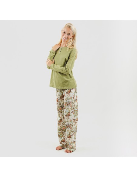 Pijama algodão Estefania verde caça pijama-largo-algodon