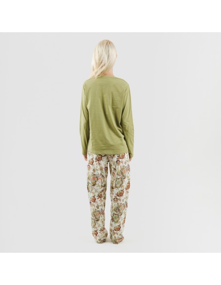 Pijama algodão Estefania verde caça pijama-largo-algodon