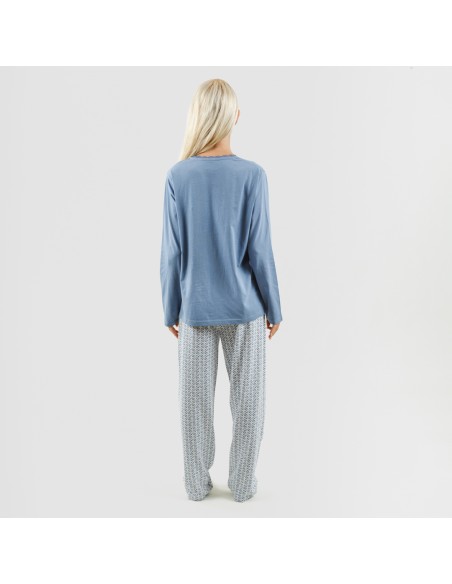 Pijama algodão Michelle azul indigo pijama-largo-algodon