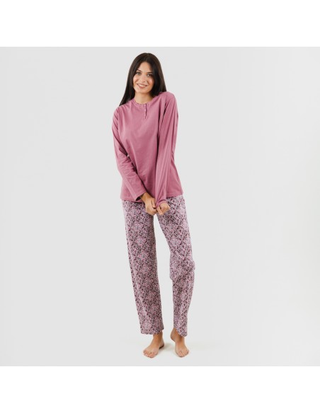 Pijama algodão Malura malva rosa pijama-largo-algodon