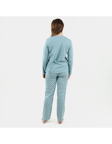 Pijama algodão Summer azul indigo pijama-largo-algodon