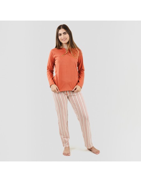 Pijama algodão Raya Alejandra cor telha pijama-largo-algodon