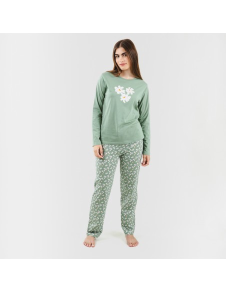 Pijama algodão Indira verde caça pijama-largo-algodon