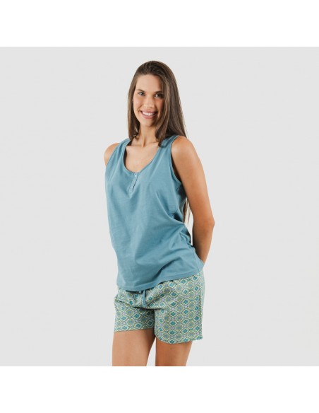Pijama curto algodão Salazar verde azulado pijama-corto-algodon