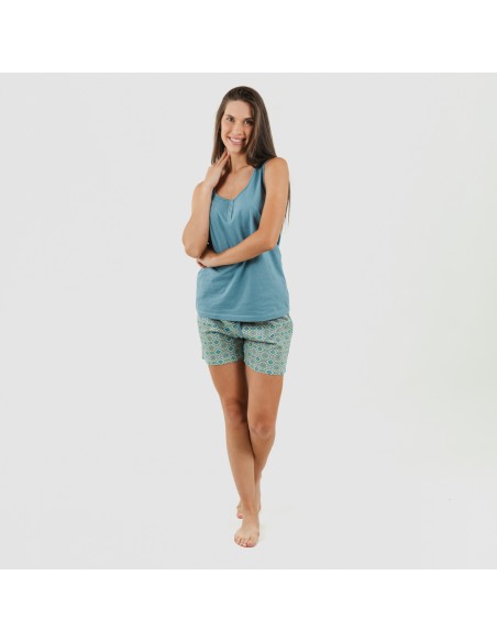 Pijama curto algodão Salazar verde azulado pijama-corto-algodon