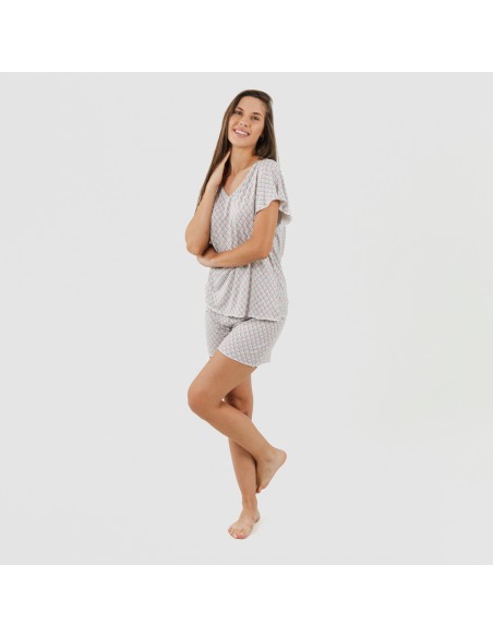 Pijama curto mulher malha sedosa Higuera malva rosa