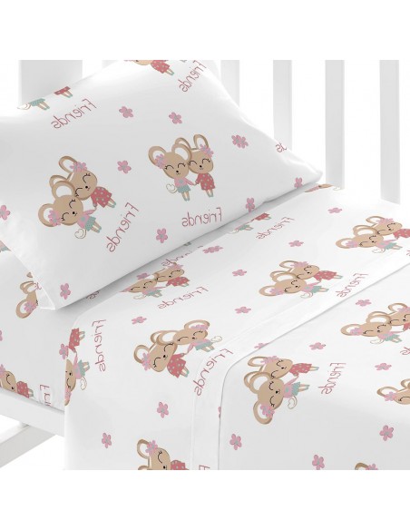 Jogo de lençóis algodão Friends rosa cama bebé