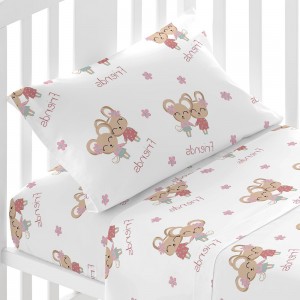 Jogo de lençóis algodão Friends rosa cama bebé 2