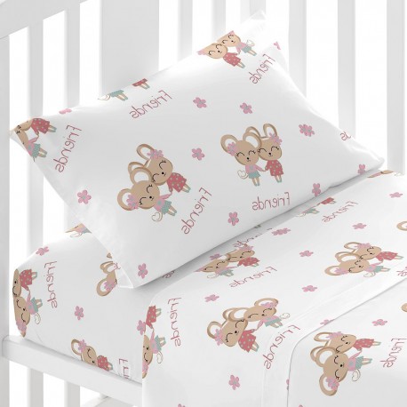 Jogo de lençóis algodão Friends rosa cama bebé