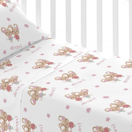 Jogo de lençóis algodão Friends rosa cama bebé