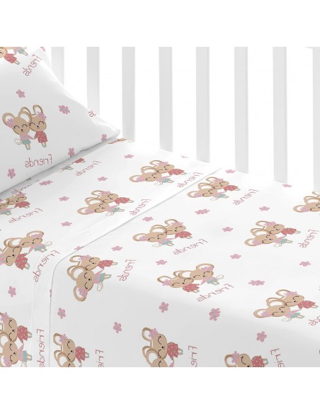 Jogo de lençóis algodão Friends rosa cama bebé