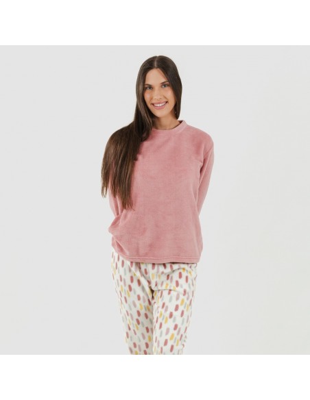 Pijama coral Manchitas malva rosa