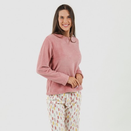 Pijama coral Manchitas malva rosa