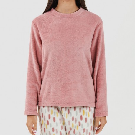 Pijama coral Manchitas malva rosa