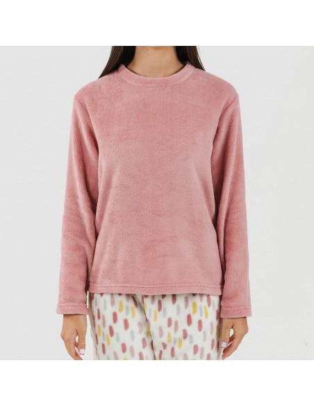 Pijama coral Manchitas malva rosa