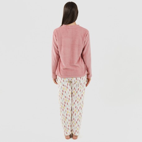 Pijama coral Manchitas malva rosa