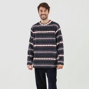 Pijama coral homem Cronos azul marinho