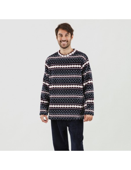 Pijama coral homem Cronos azul marinho