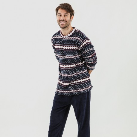 Pijama coral homem Cronos azul marinho