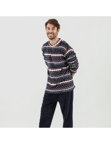Pijama coral homem Cronos azul marinho