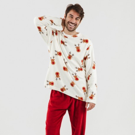 Pijama coral homem Rudolf bordeaux pijama-coralina