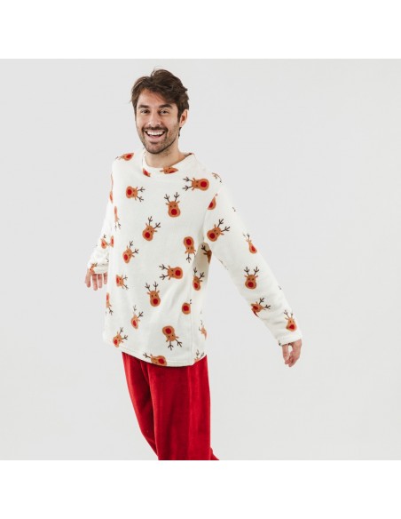 Pijama coral homem Rudolf bordeaux pijama-coralina