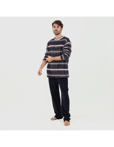 Pijama coral homem Cronos azul marinho
