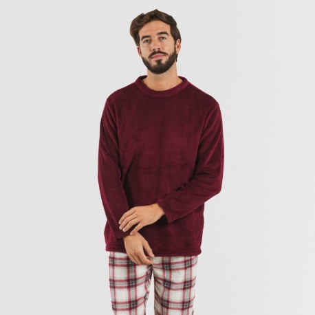 Pijama coral homem Cuadro Galindo bordeaux pijama-coralina