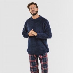 Pijama coral homem Cuadro Curtis azul marinho 2