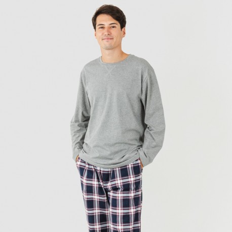 Pijama homem flanela Cuadro Tarso cinza pijama-franela