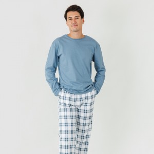 Pijama homem flanela Cuadro Vejer azul indigo