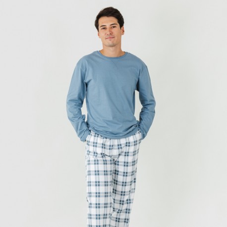 Pijama homem flanela Cuadro Vejer azul indigo pijama-franela