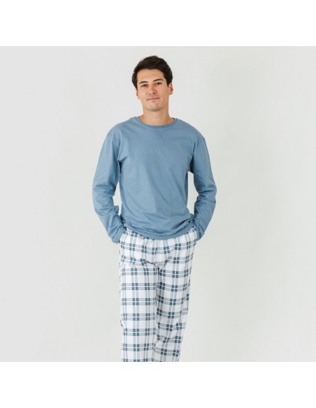 Pijama homem flanela Cuadro Vejer azul indigo pijama-franela