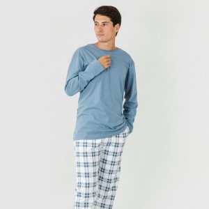 Pijama homem flanela Cuadro Vejer azul indigo 2
