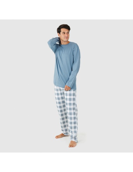 Pijama homem flanela Cuadro Vejer azul indigo pijama-franela