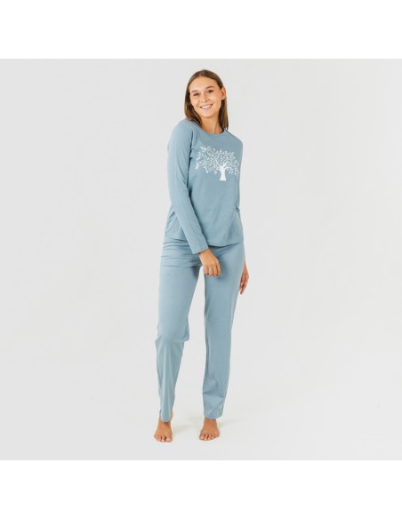 Pijama algodão Vida azul indigo pijama-largo-algodon