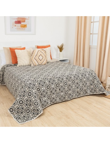 Colcha jacquard chenilla Capri bege preto - 120GR Colcha jacquard chenilla Capri bege preto - 120GR