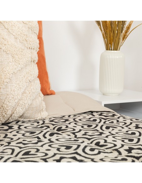 Colcha jacquard chenilla Capri bege preto - 120GR Colcha jacquard chenilla Capri bege preto - 120GR