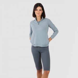 Camisola desportiva mulher com fecho de correr e bolsos azul indigo