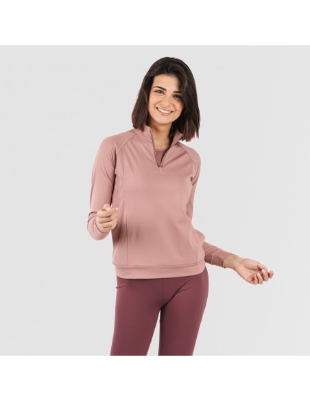 Camisola desportiva mulher com fecho de correr e bolsos malva