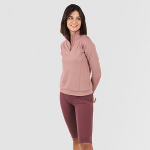 Camisola desportiva mulher com fecho de correr e bolsos malva 2
