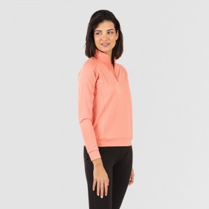 Camisola desportiva mulher com fecho de correr e bolsos laranja 2