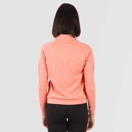 Camisola desportiva mulher com fecho de correr e bolsos laranja