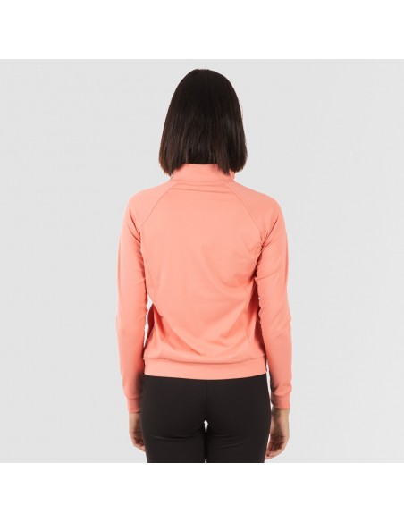 Camisola desportiva mulher com fecho de correr e bolsos laranja