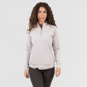 Camisola desportiva mulher com fecho de correr e bolsos cinza