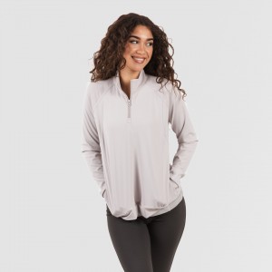 Camisola desportiva mulher com fecho de correr e bolsos cinza 2