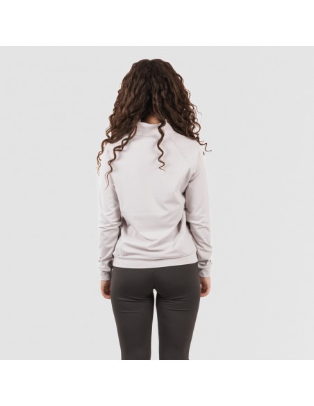 Camisola desportiva mulher com fecho de correr e bolsos cinza casacos-mulher
