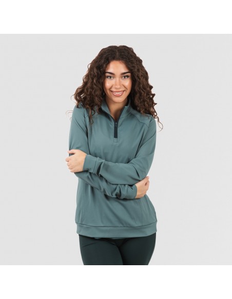 Camisola desportiva mulher com fecho de correr e bolsos verde garrafa Camisola desportiva mulher com fecho de correr e bolsos verde garrafa