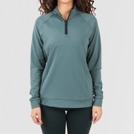 Camisola desportiva mulher com fecho de correr e bolsos verde garrafa